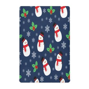 Imagem de Qilmy Lençóis de berço de Natal com boneco de neve e floco de neve, de microfibra, macio, respirável, elástico, para meninos e meninas, miniberço, 132 x 71 cm, capa de colchão infantil portátil