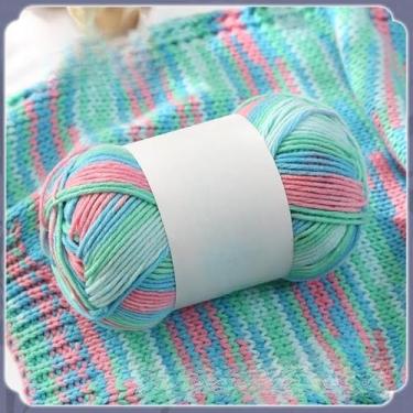 Imagem de Bolas de fio de algodão tingido gradiente com 6 camadas - fio de peso médio a volumoso para tricô e crochê à mão, colorido macio (azul + verde + rosa)