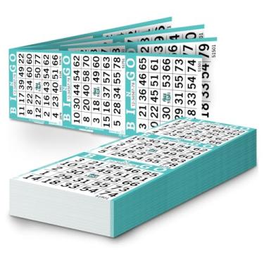 Imagem de Folhas de papel de bingo – 3 faces, 30 x 10 cm – Pacote com 500 cartas de bingo descartáveis – Papel Dauber reciclável para idosos, adultos e eventos comunitários (Aqua)