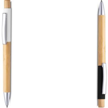 Imagem de Caneta Esferográfica Retrátil em Alumínio Reciclável e Bambu, Escrita Azul, Refil Parker, Grip Antiderrapante, 1 e 2Unidades, 1mm (Branco e Preto)