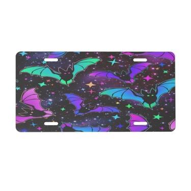 Imagem de Placa de carro colorida de animais morcego para frente do carro placas de carro alumínio metal adequado para caminhão placa de porta de carro bar café acessórios automotivos para homens mulheres 15 x