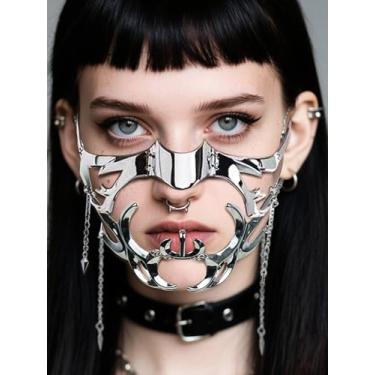 Imagem de Cyber Punk Half Mask for Women Men Y2K Metal Face Mask Liquid Irregular Cyborg Face Chain Sets Adjustable Masquerade Mask Cosplay Halloween Party Prom Jewelry Hallowmas Gifts (Style5)
