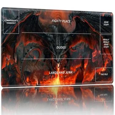 Imagem de Playmat for MTG,Card Playmat Stitched with Zones for MTG Card Game Playing, TCG and Board Game Mat for Cards,Mousepad Desk Mats,Game Mat 24 x 14 inches-Fire-Breathing Dragon