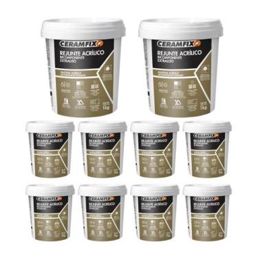Imagem de Kit 10 Rejunte Acrílico Bicom Extraliso Branco Ceramfix Novo