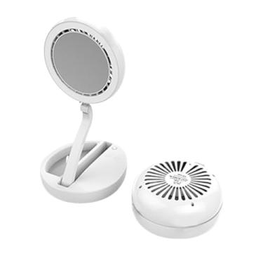 Imagem de Espelho de Maquiagem com Luz LED Recarregável e Ventilador Plegável 2 em 1 Portátil Ferramenta Cosméticos Presente para Casa