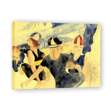 Imagem de Arte de parede em tela People On The BeachCharles Demuth - reprodução de pintura a óleo abstração geométrica, design de interiores colorido ousado emoldurado 31,5 x 103,9 cm