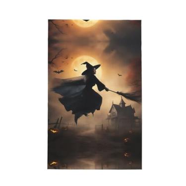Imagem de Halloween Witch Flying 2 Toalhas de cozinha com estampa waffle, panos de prato de microfibra, para decoração e limpeza de cozinha - 1 peça