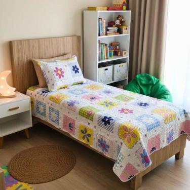 Imagem de Colcha Cobre leito Infantil 2 Peças Dupla Face Estampada Cor:Florzinha