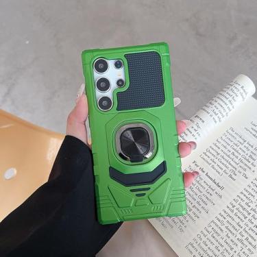 Imagem de Capa protetora para Galaxy A55, à prova de choque, com anel de metal e suporte para carro, verde.