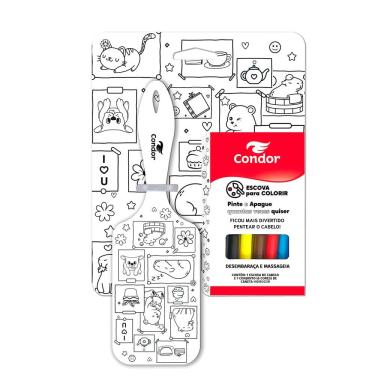 Imagem de Kit 1 Escova para Cabelo Condor Raquete + 6 Canetas Hidrocor para Colorir