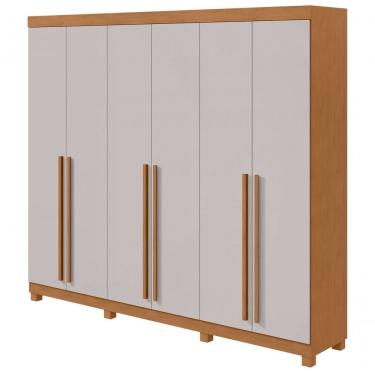 Imagem de Guarda Roupa Casal Bertha 6 Portas Bater 4 Gavetas MDP Amendoa Clean-off White Móveis L...