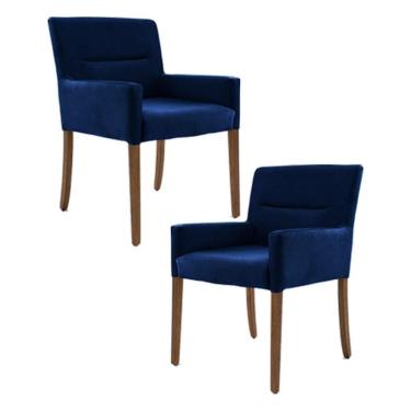 Imagem de Kit 2 Poltronass Base Madeira Angel B304 Veludo Azul Marinho