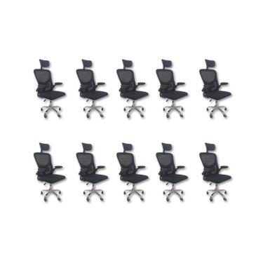 Imagem de Kit 10 Cadeiras De Escritório Diretor Oficial Vegas Com Apoio Preto