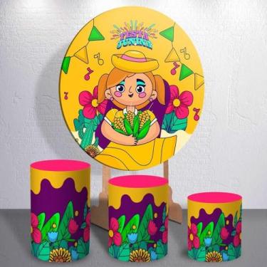 Imagem de Painel Redondo E Capas De Cilindro Sublimados Festa Junina - Thuco Dec