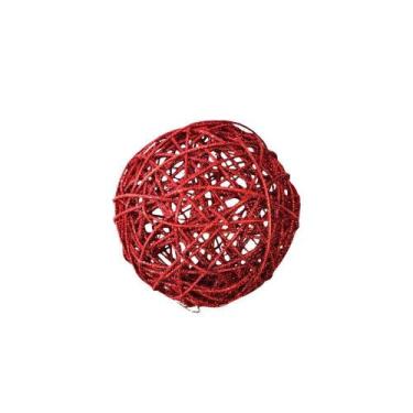 Imagem de Bola Decorativa de Natal Vazada Fio Sintético 20cm com Glitter Vermelh