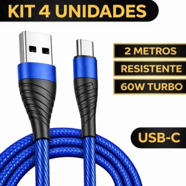 Imagem de Kit 4 Cabos Carregador Tipo C USB 2 Metros Original - Inova