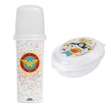 Imagem de Kit Porta Escova de Dentes Estojo Case Saboneteira Infantil Volta Aula