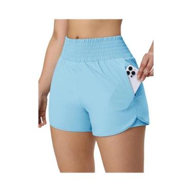 Imagem de Shorts Esportivos Femininos De Cintura Alta Com Stretch E Bolsos Para 