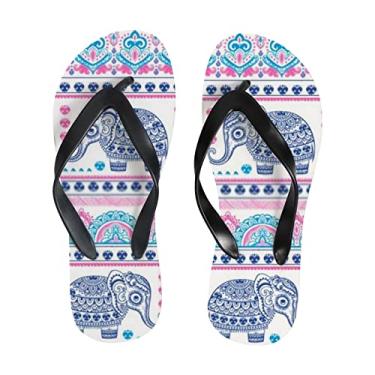 Imagem de Chinelo fino feminino vintage indiano étnico de lótus elefante praia sandália chinelo confortável para viagem de verão para homens, Multicor, 6-7 Narrow Women/5-6 Narrow Men
