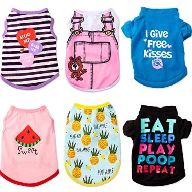 Imagem de Camisetas para animais de estimação impressas camisas para filhotes moletom para cachorro roupas fofas pulôver para cachorro camisa macia para roupas para cães de estimação Natal Ano Novo (abacaxi, palavra, alça, listra, melancia, P)