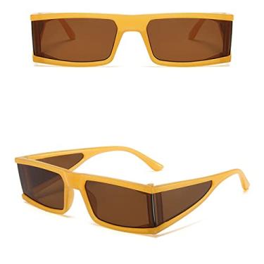 Imagem de Vintage Rectangle Sunglasses Women Designer Retro Punk Sun Glasses Outdoor Small Frame Shades Mirror Oculos De Sol,Yellow Brown,china