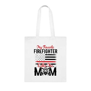 Imagem de Sacola My Favorite Firefighter Calls Me Mom, para mamãe, Presente para mãe, Bolsa de ombro para mãe, Bolsas reutilizáveis para mamãe, Presente para mamãe de Filha favorita, Filho e Crianças, Branco