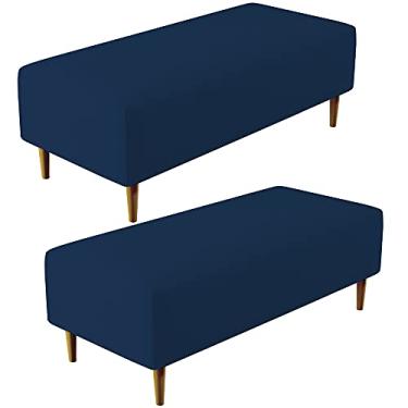 Imagem de Kit 02 Puffs Decorativos Sala de Estar Bali W01 Pés Palito 120x50 cm Suede Azul Marinho - Lyam Decor