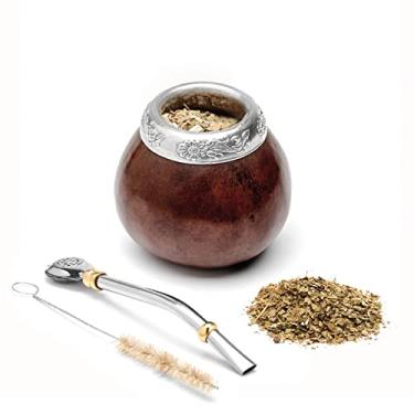 Imagem de BALIBETOV Conjunto de cabaca Yerba Mate (copo natural de erba mate argentina) - Inclui xicara de cha matte, Bombilla (canudo de erba mate) e pincel limpo - copo mate classico e bombilla (marrom escuro)