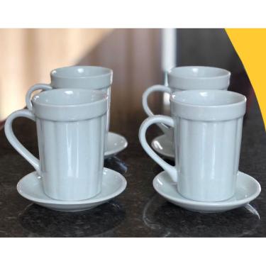 Imagem de Jogo 4 xícaras de Café e Chá com pires - 220 ml Tipo Copo Americano - Porcelana branca