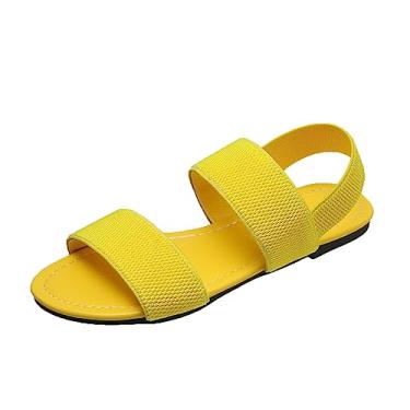 Imagem de Sandálias de praia femininas chinelos casuais vazados sapatos rasos sandálias retrô sandálias femininas vazadas sandálias femininas S sapatos sandálias, Amarelo, 8.5