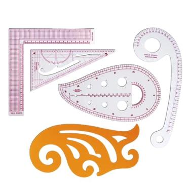 Imagem de UGPLM Conjunto de régua curva francesa estilo costura, régua métrica, ferramentas de medição, padrão de roupa dobrável, régua para designers, 5 peças