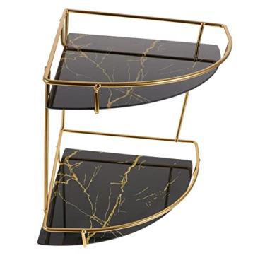 Imagem de Gadpiparty Prateleira Triangular Organização De Balcão De Banheiro Estante De Maquiagem Prateleira De Canto Do Banheiro Bandeja De Banheiro Ferro Forjado Vidro Rack De Mesa