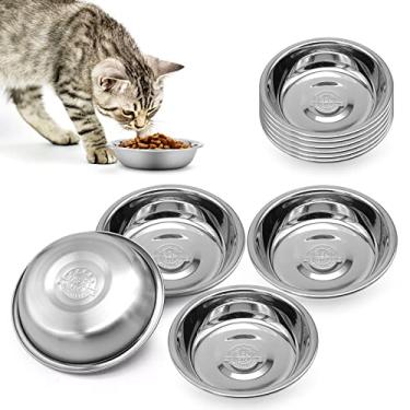 Imagem de 12 tigelas de gato adequadas para bigodes, rasas e largas tigelas planas de aço inoxidável, pratos de metal para gatos, bigode, alívio da fadiga, placas básicas de substituição para gatos para suporte elevado, podem ser lavadas na lava-louças