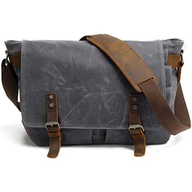 Imagem de Bolsa mensageiro masculina de couro de lona tiracolo bolsa para laptop 35 cm - M49_cinza escuro