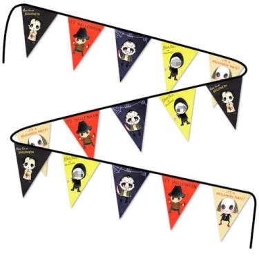Imagem de Banner de Halloween com tema de personagens de filmes de terror para decorações internas e externas, suprimentos de festa de Halloween, decorações suspensas, festa de Halloween, placa de quintal de tecido de flâmula