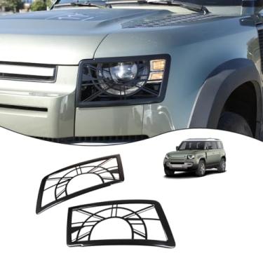 Imagem de JONKOKO Capa protetora de guarnição de farol dianteiro de liga de alumínio compatível com Land Rover Defender 90 110 130 2020-2024 capa de proteção para farol externo de carro (estilo A)