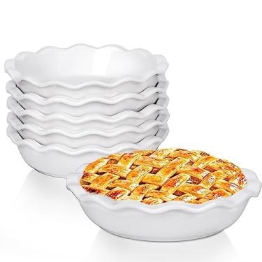 Imagem de Taeochiy Mini formas de torta de cerâmica, formas pequenas individuais de 16,5 cm, ramequins de torta de 340 g para assar torta de frango, quiches, tortas de frutas, conjunto de 6, branco