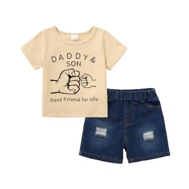 Imagem de YALLET Roupas infantis para meninos de 1 a 5 anos camiseta de manga curta rasgada jeans 12 18 24 meses conjunto de calças de bebê, Damasco curto, 18-24 Meses