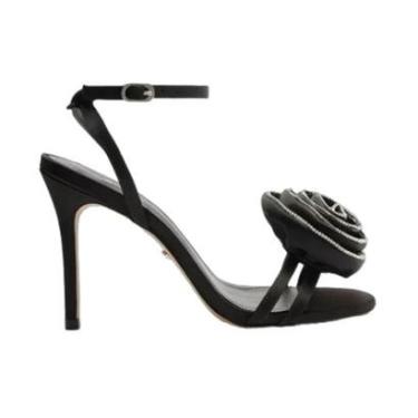 Imagem de Sandália Preta Cetim Salto Alto Flor Arezzo Feminino-Feminino