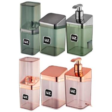 Imagem de Kit Lavabo de Banheiro Luxo Com Saboneteira Porta Escova Porta Algodão Porta Sabonete líquido Acrílico Premium (Preto Onix, 3 Peças)