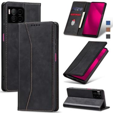 Imagem de Jasonyu Flip Carteira Capa para T-Mobile Revvl 7 Pro,Capinha Folio Magnética de Couro com Suporte para Cartão,Suporte para Chute - Protetora Durável de TPU à Prova de Choque para Telefone,Preto