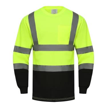 Imagem de Bildenly Camiseta de segurança de manga comprida Hi-Vis, reflexiva, alta visibilidade, construção, trabalho diário, classe 2-3 (M-2GG), Amarelo + preto, XGG