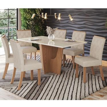 Imagem de Conjunto Sala Jantar Vértice 160cm Canto Reto com Vidro + 6 Cadeiras Vita Marrom/Off White