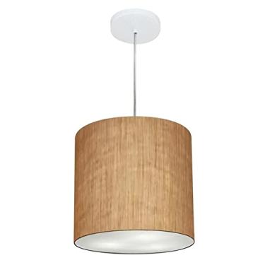 Imagem de Lustre Pendente Cilíndrico Cúpula Tecido 30x31 cm, Vivare Iluminação, Pendente4036 LP, Palha, Pequeno