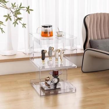 Imagem de Mesa de canto de acrílico transparente, mesa de cabeceira de acrílico transparente, 3 camadas, mesa lateral de acrílico pequena, mesa de centro com armazenamento para sala de estar, quarto