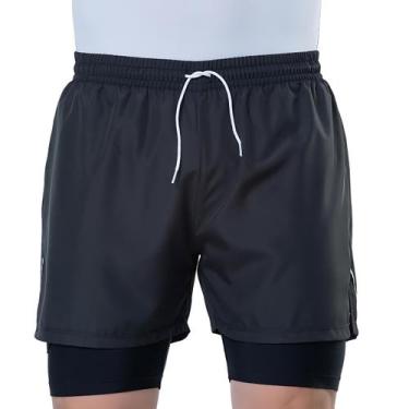 Imagem de Shorts Elite 2 em 1 Academia Corrida Bolso Oculto Poliamida, Preto, Br