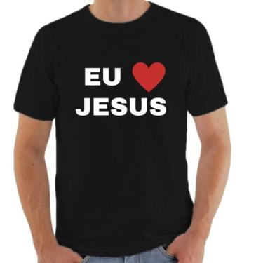 Imagem de Camiseta Masculina Eu Amo Jesus Frase da Moda - Use Argumento, Preto, 