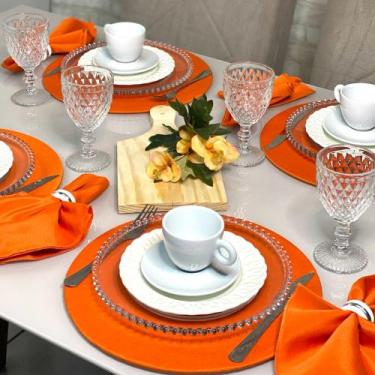 Imagem de Kit Mesa Posta Sousplat Completo LISO Varias Cores - MUMUDECOR, LARANJ