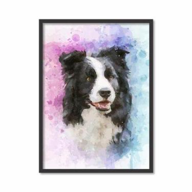 Imagem de Quadro Cachorro Border Collie Colorido 005 Com Moldura Preta - Plimsho