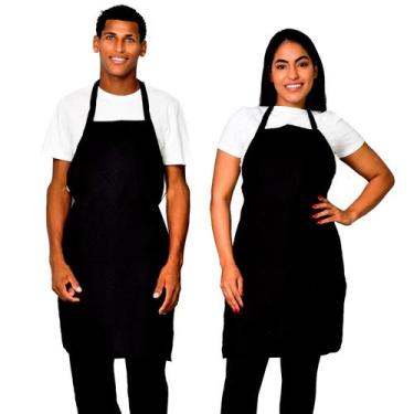 Imagem de Kit 3 Avental Frontal Preto Oxford Com Bolso Grande Liso Lojaloja - Lo